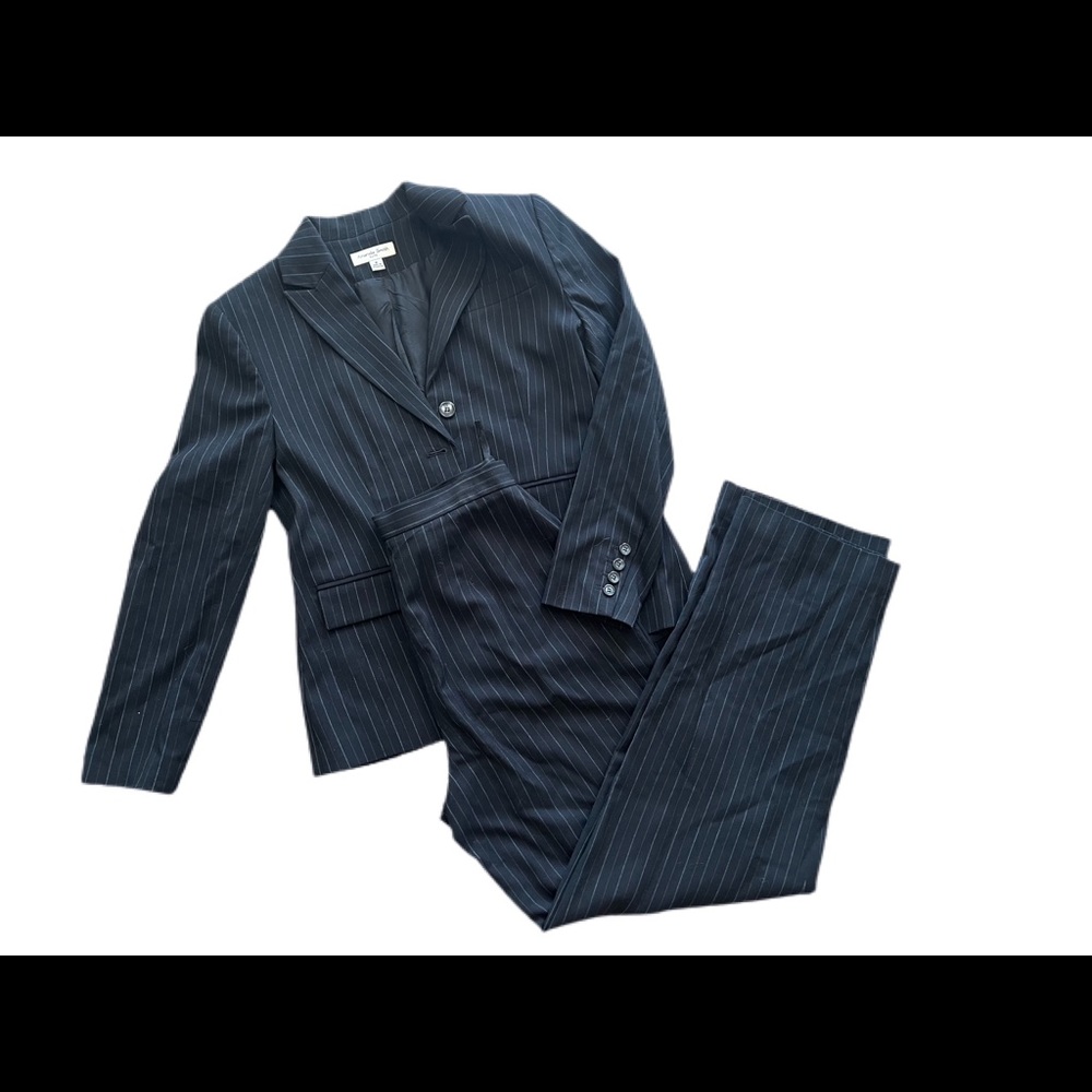 Amanda Smith Black Brown Cream Pinstripe Blazer & Pant set size 6
